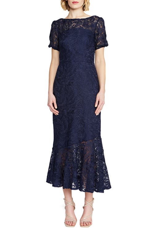 Shop Kay Unger Portia Lace Asymmetric Hem Dress In Midnight