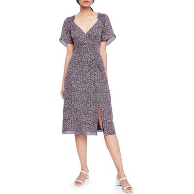 Parker Suzie Floral Silk A-Line Midi Dress, Blue