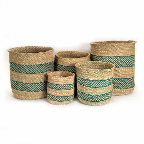 Shop Mbare Turquoise Stripe Iringa Basket