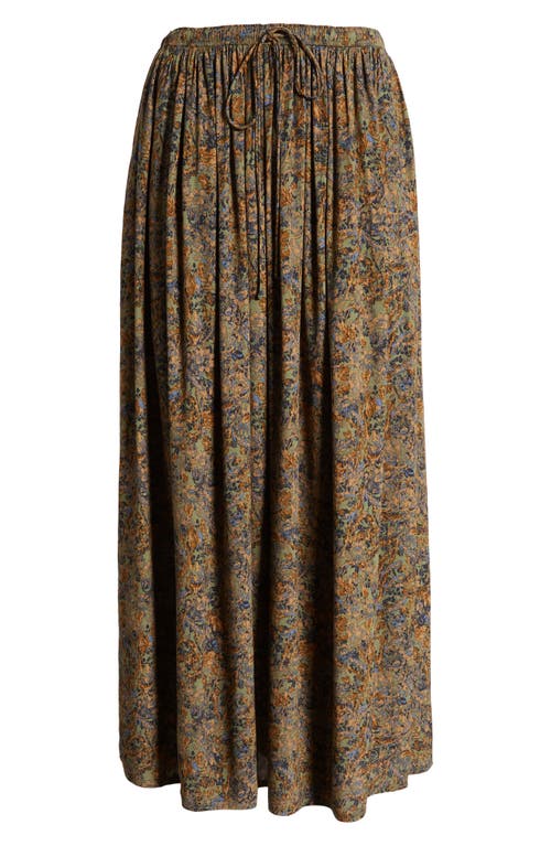 Shop Treasure & Bond Drawstring Maxi Skirt In Olive- Blue Tawny Toile