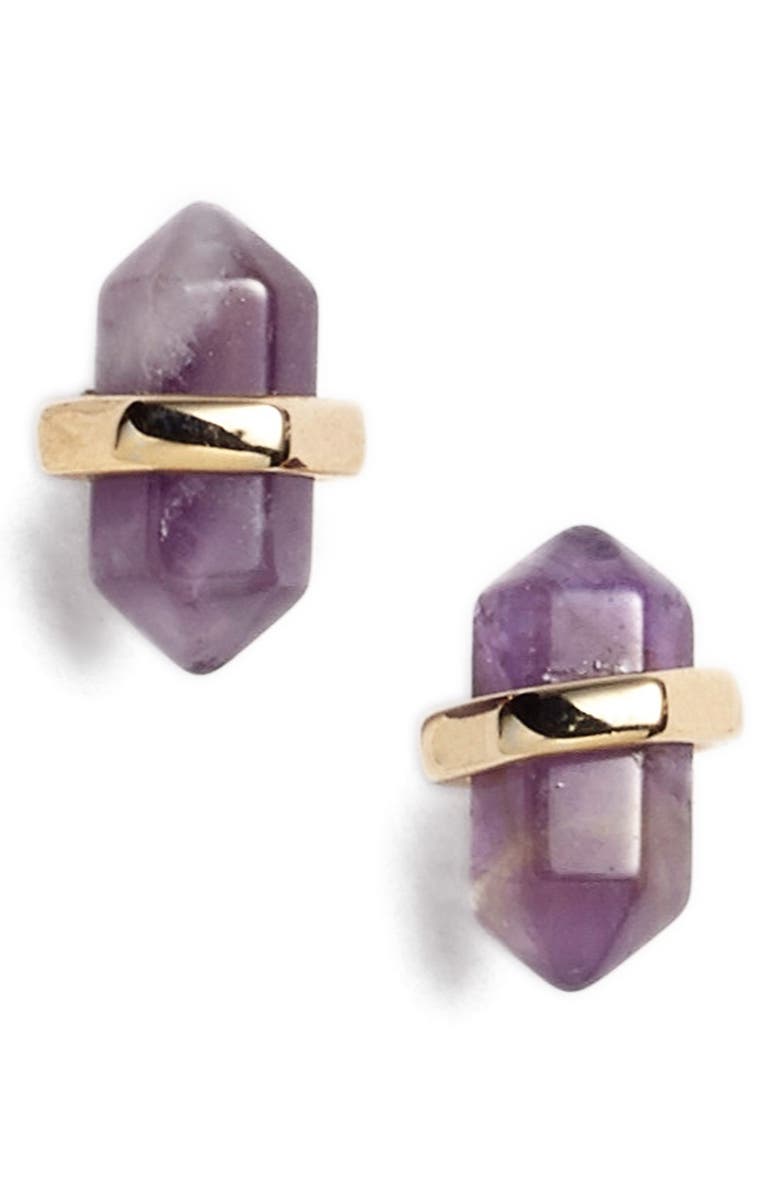 NORDSTROM Semiprecious Stone Stud Earrings, Main, color, SHINY GOLD/ AMETHYST
