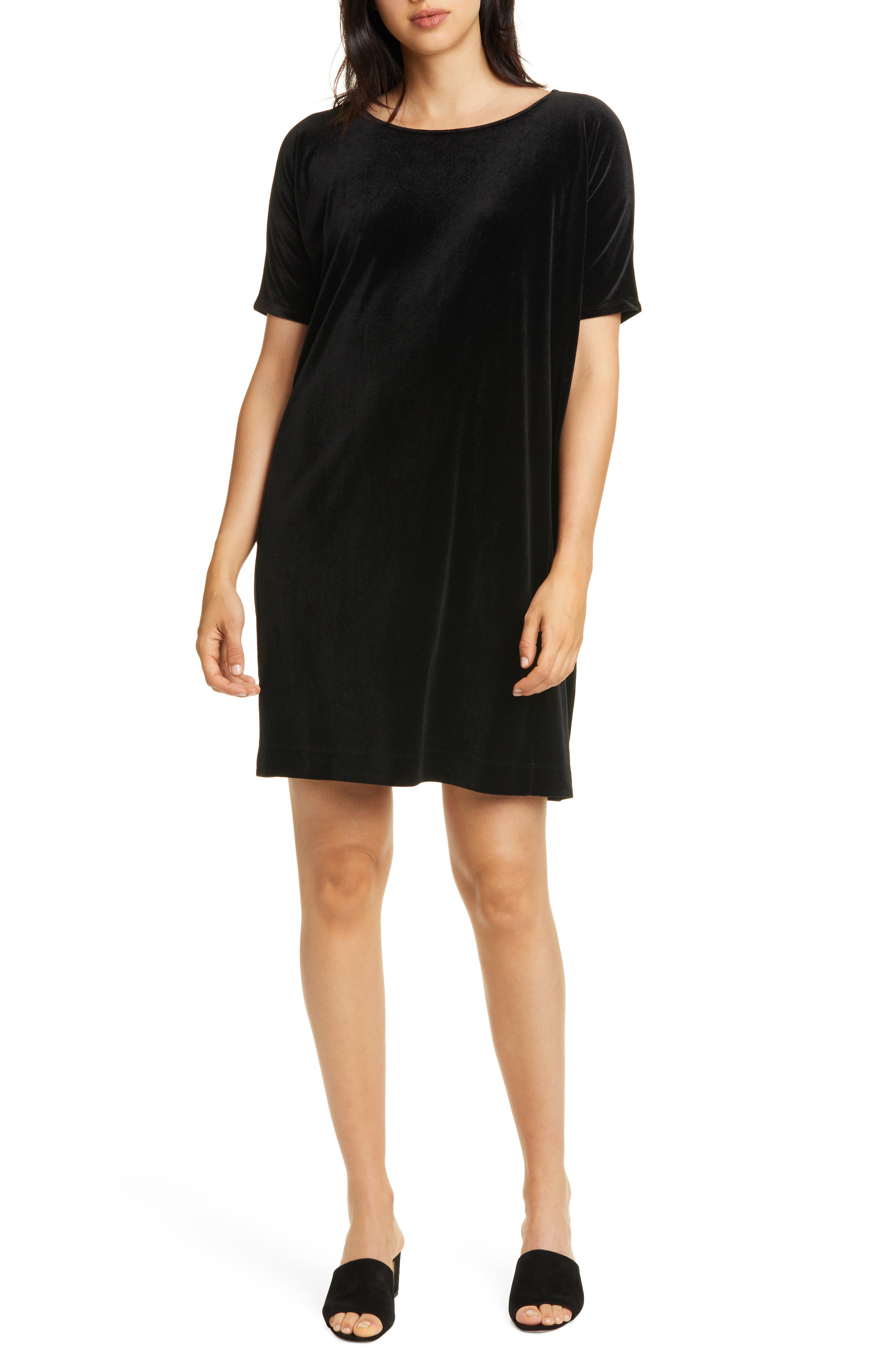 eileen fisher short velvet shift dress