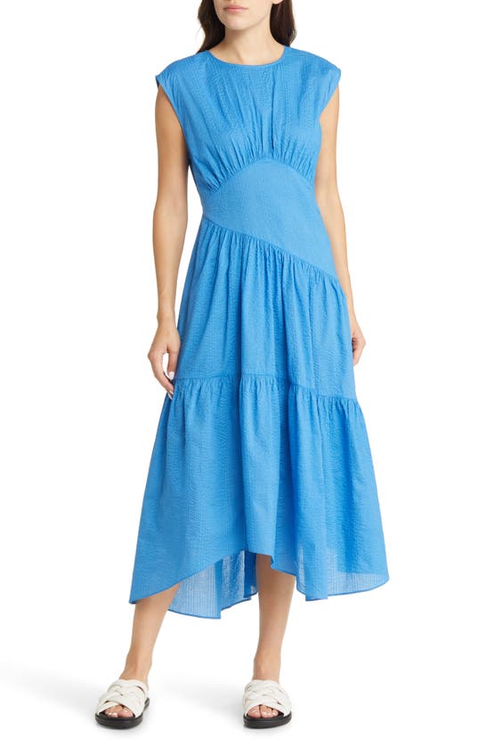 Frame Gathered-seam Midi Dress In Provence Blue