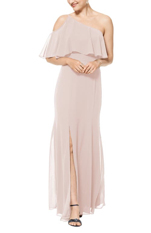 #Levkoff One-Shoulder Chiffon A-Line Gown in Frost Rose