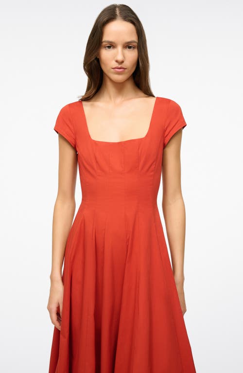 Shop Staud Wells A-line Midi Dress In Rust