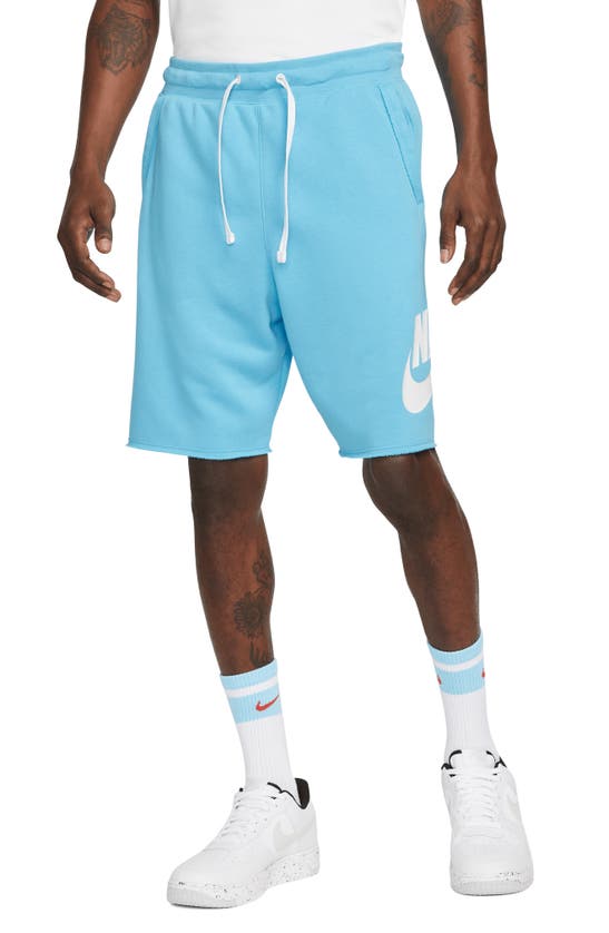 Nike Men's Club Alumni French Terry Shorts In Baltic Blue/ White/ White