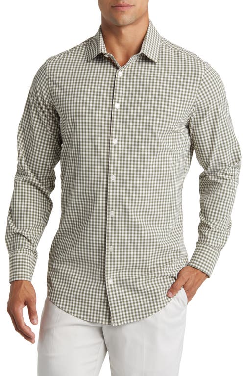 Leeward Trim Fit Gingham Performance Button-Up Shirt in Green