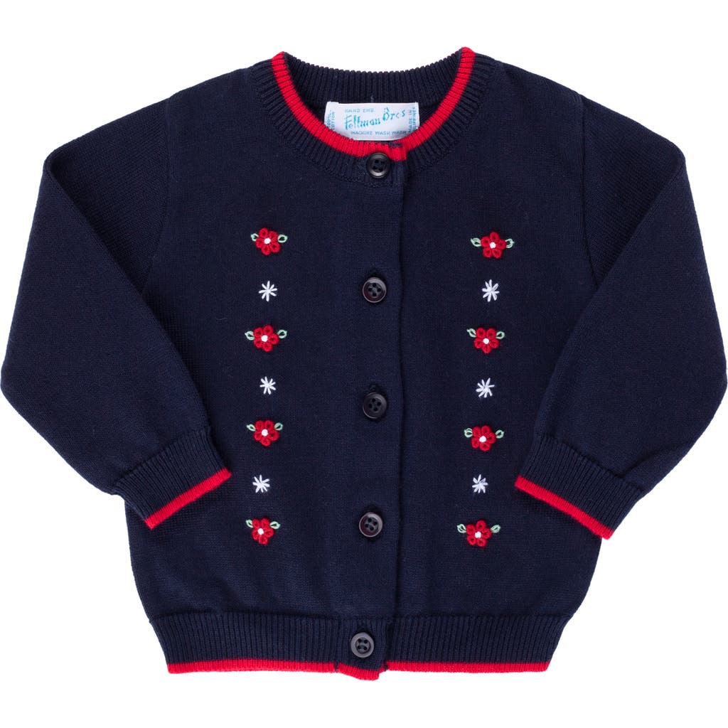 Feltman Brothers Babies'  Embroidered Floral Cotton Cardigan In Navy/red