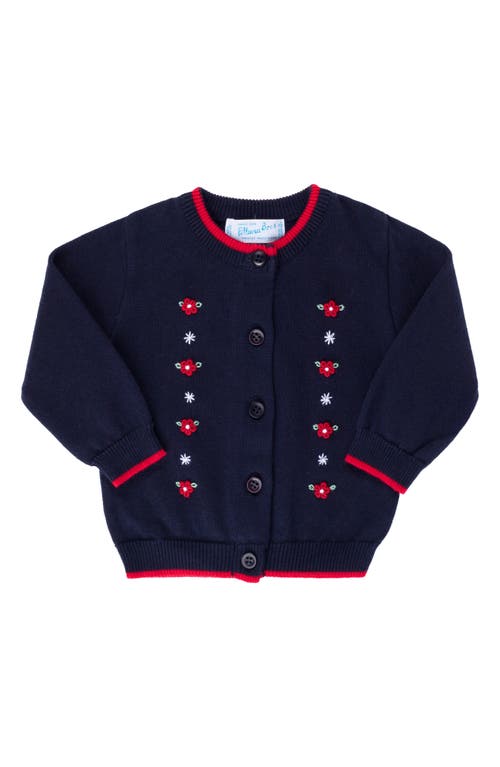 Shop Feltman Brothers Embroidered Floral Cotton Cardigan In Navy/red