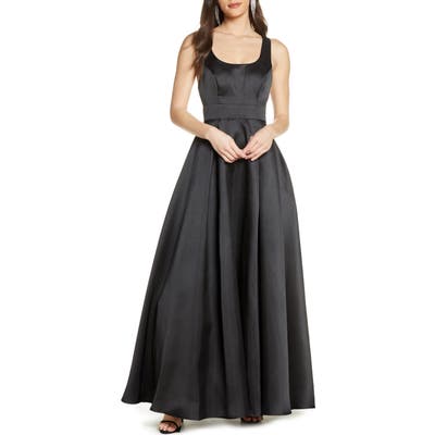 Sequin Hearts Racerback Mikado Ballgown, Black