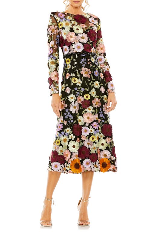 Mac Duggal Floral Embroidered Long Sleeve Cocktail Dress Black Multi at Nordstrom,