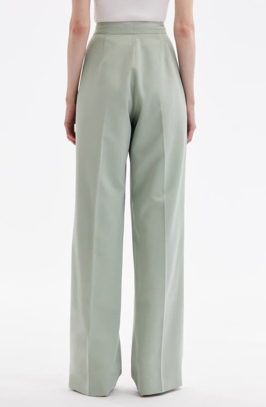 Shop Oscar De La Renta Wide Leg Stretch Silk Georgette Pants In Eucalyptus