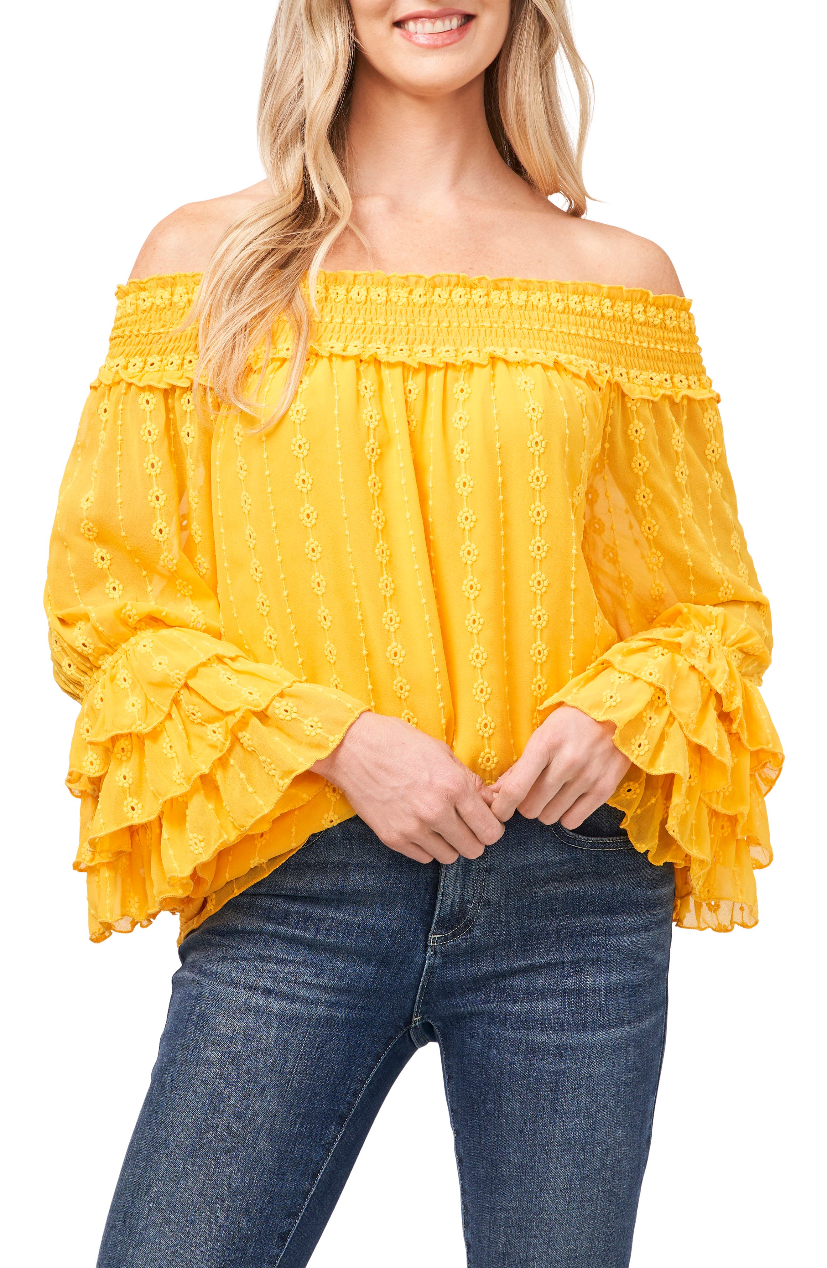 yellow blouse with flowers