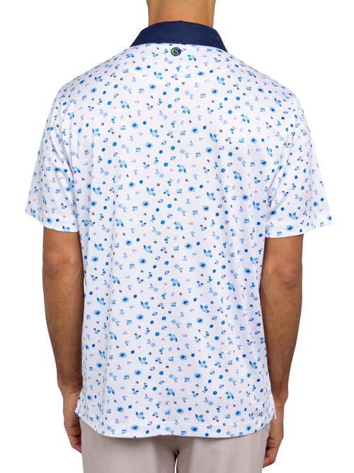 Construct Con.struct Scattered Floral Print Performance Golf Polo In White/blue