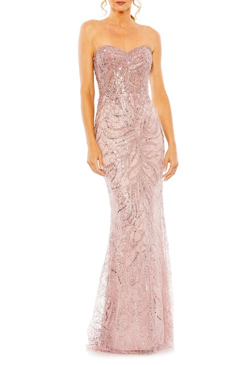 Strapless Embellished Sequin Column Gown