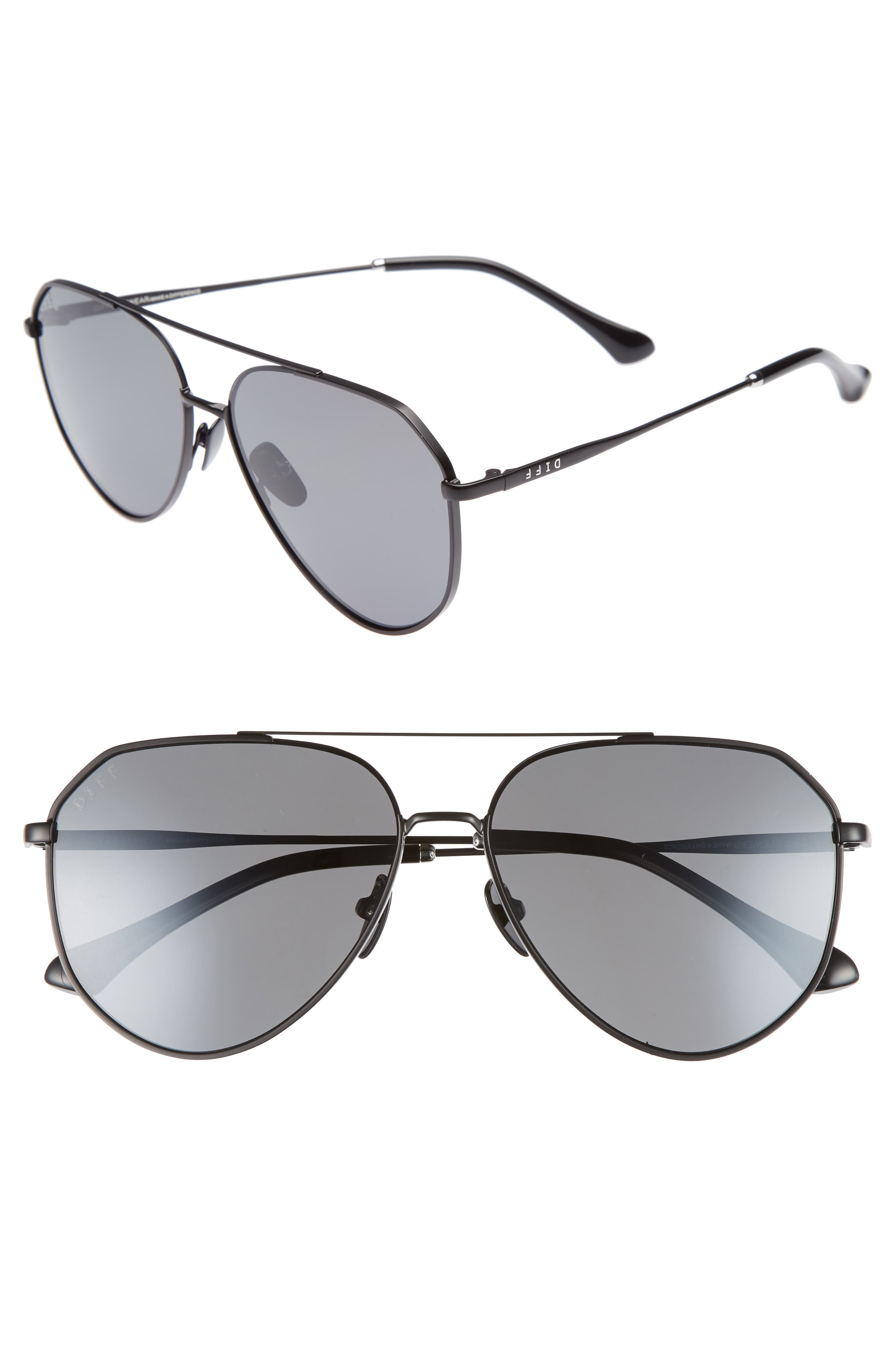 UPC 818891022816 product image for Women's Diff Dash 58mm Aviator Sunglasses - Matte Black/ Grey | upcitemdb.com