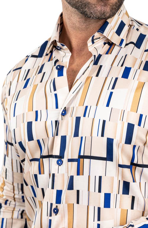 Maceoo Fibonacci Abstract Print Contemporary Fit Button-up Shirt In Brown