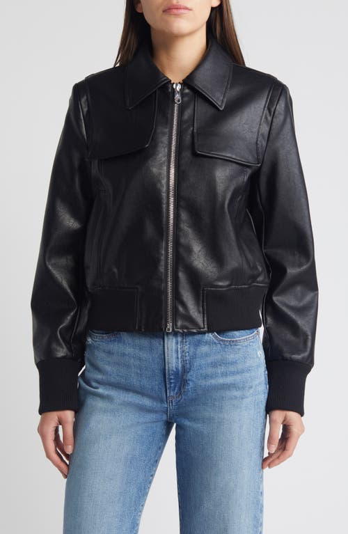 Shop Sam Edelman Flap Pocket Faux Leather Bomber Jacket In Black