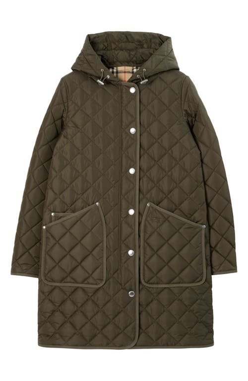 burberry Roxby Quilted Hooded Long Jacket Dark Military Khaki at Nordstrom,