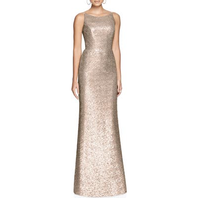 Dessy Collection Bateau Neck Sequin Gown, Metallic
