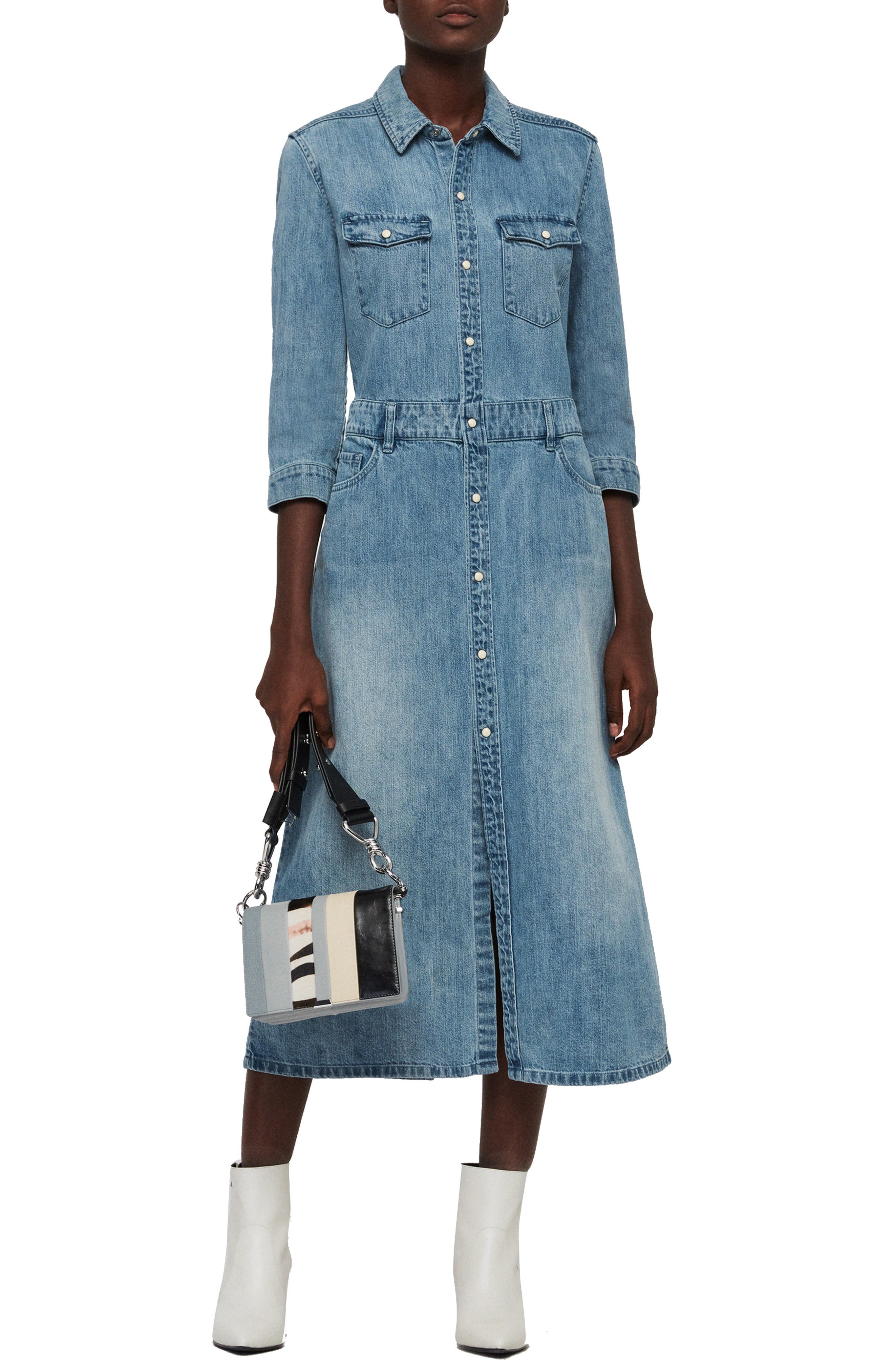 all saints polly long denim dress