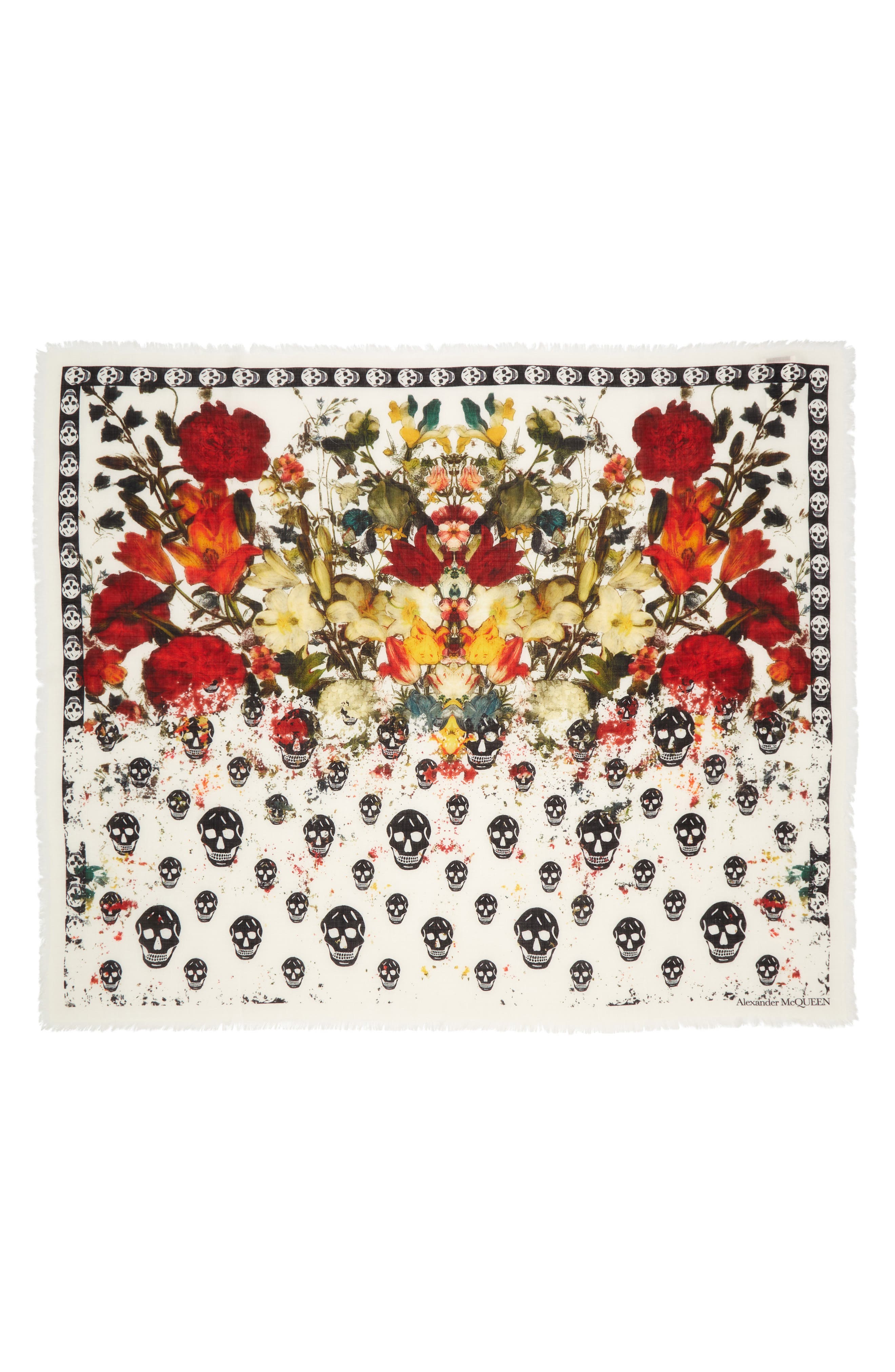 Alexander McQueen graphic-print contrasting-border scarf - Red