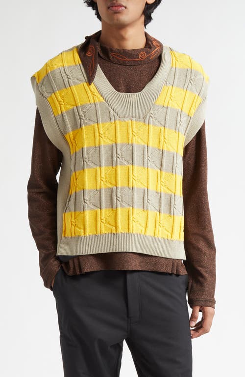 Kiko Kostadinov Merli Stripe Cotton Cable Sweater Vest In Yellow