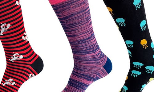 Unsimply Stitched 3-pack Assorted Graphic Crew Socks In Black Multi