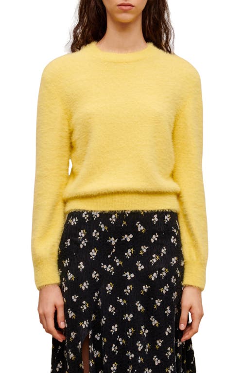 maje Moustier Fuzzy Crewneck Sweater in Yellow