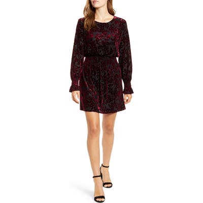 Petite Gibson X Glam Tara Gibson Flocked Velvet Long Sleeve Date Dress, Red (Regular & Petite) (Nordstrom Exclusive)