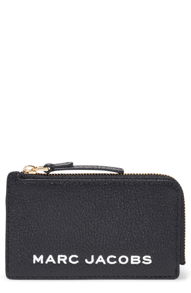 MARC JACOBS Logo Leather Zip Wallet, Main, color, BLACK