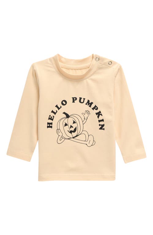 Shop Tiny Tribe Hello Pumpkin Long Sleeve Cotton Graphic T-shirt In Cream