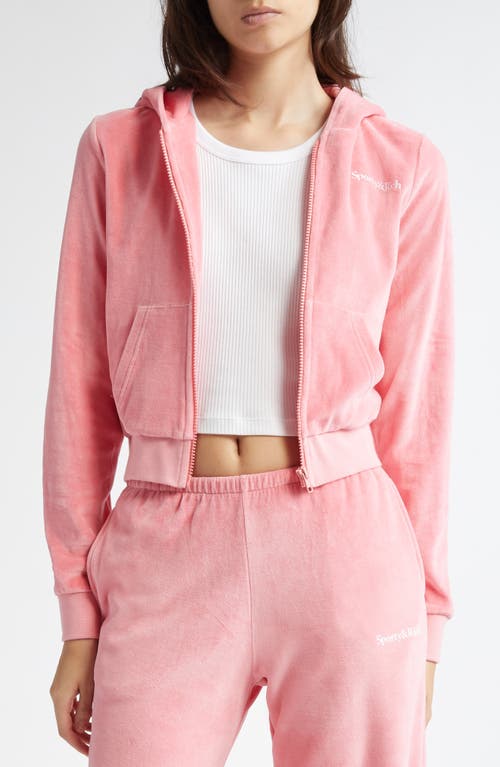 Shop Sporty And Rich Sporty & Rich Health Crop Cotton Velour Zip-up Hoodie In Cotton Candy