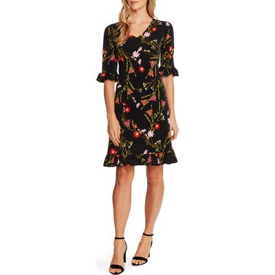 Cece Enchanted Wildflower Ruffle Shift Dress, Black