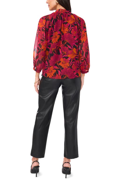 Vince Camuto Floral Print Raglan Sleeve Shirt In Cherry Noir