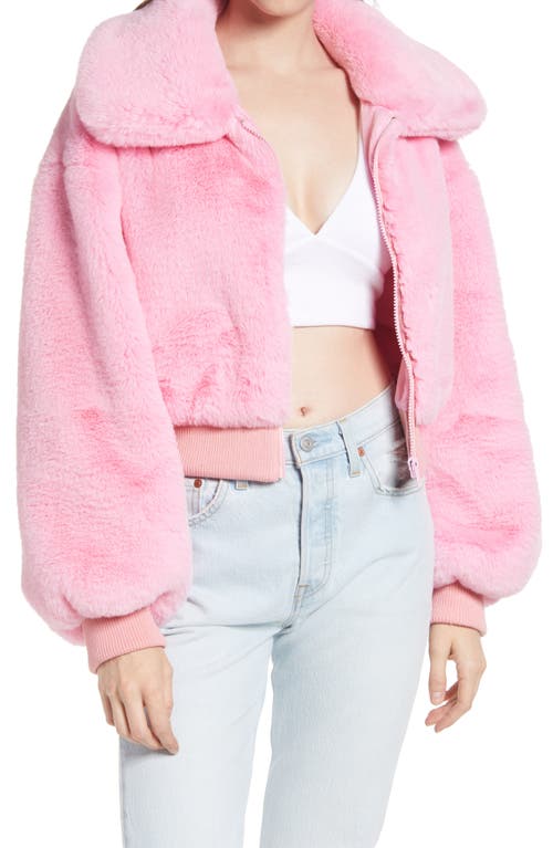 AZALEA WANG Faux Fur Crop Bomber Jacket in Pink