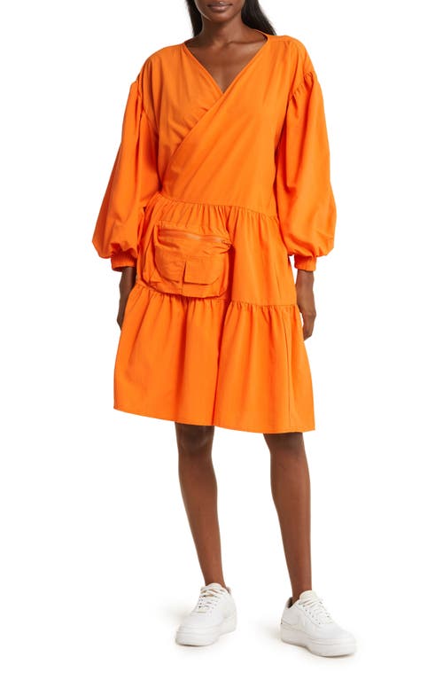 Puff Sleeve Wrap Dress in Orange