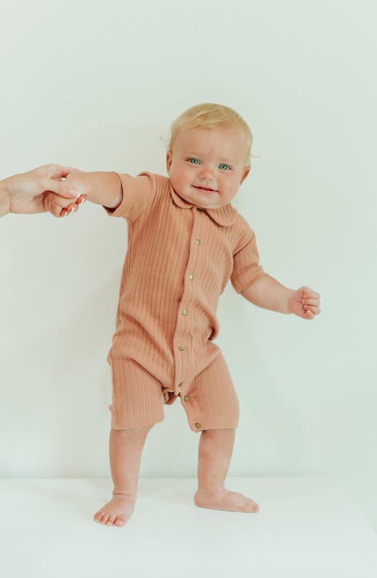 Shop L'ovedbaby Rib Organic Cotton Romper In Adobe