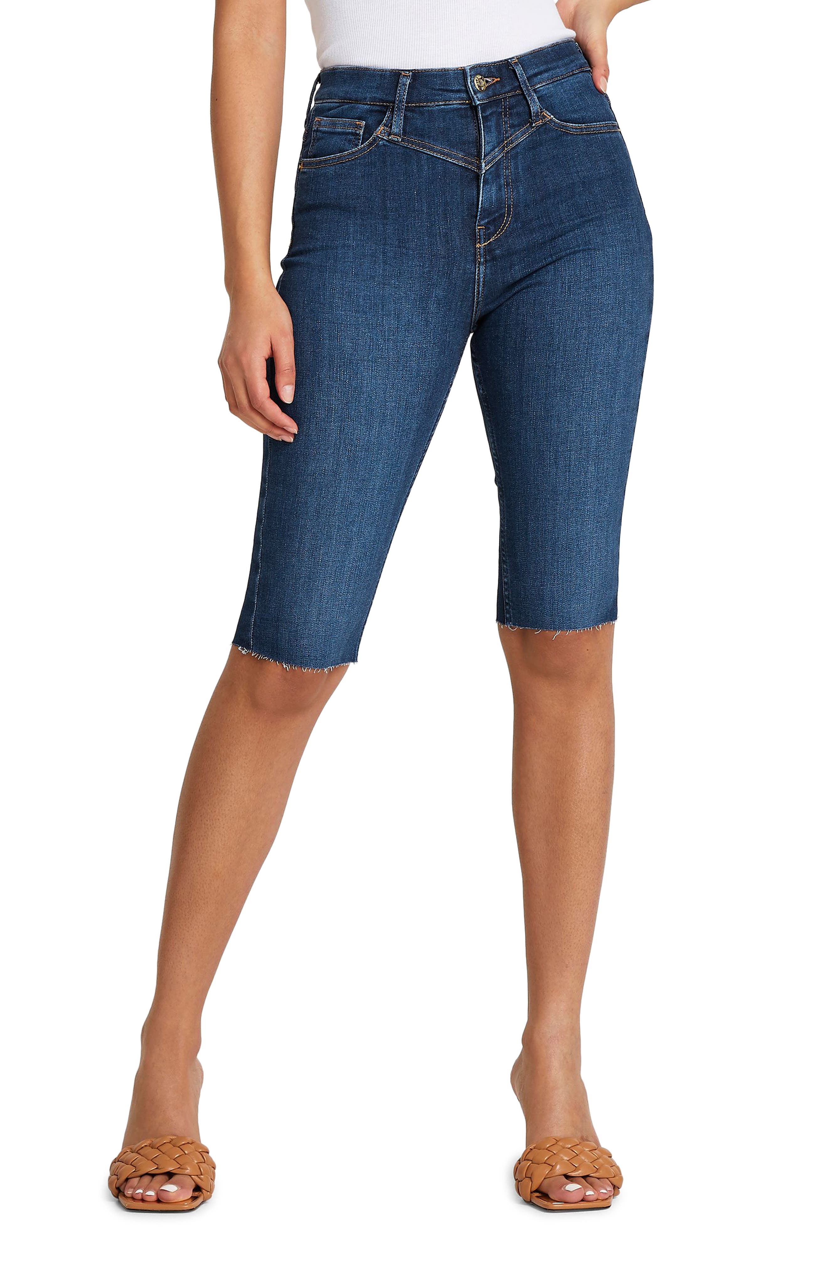 mid rise denim bermuda shorts