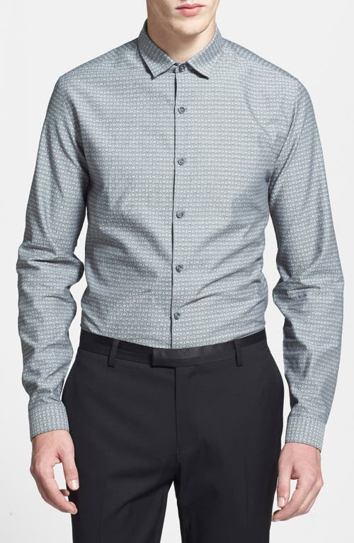 Shop Topman Geometric Print Dobby Shirt In Grey