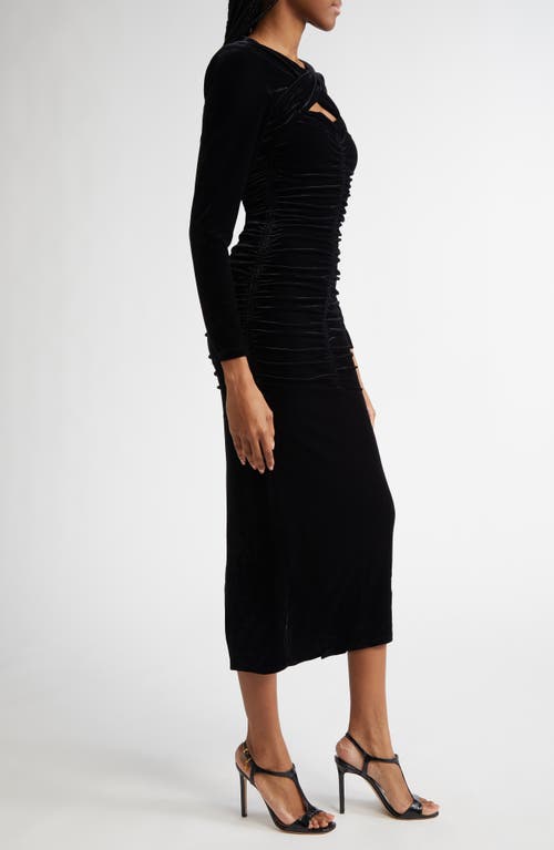 Shop Reiss Sia Ruched Long Sleeve Velvet Maxi Dress In Black