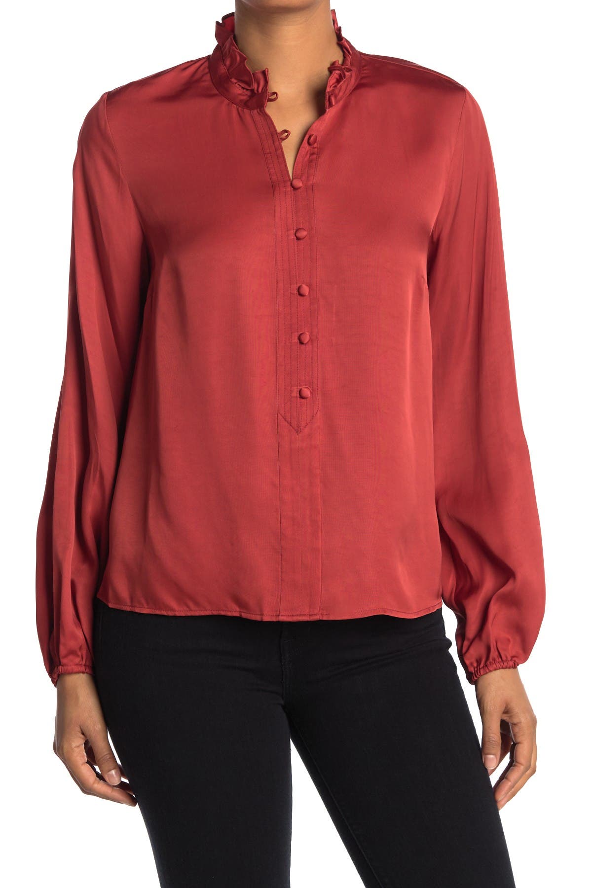 ruffle front blouse long sleeve