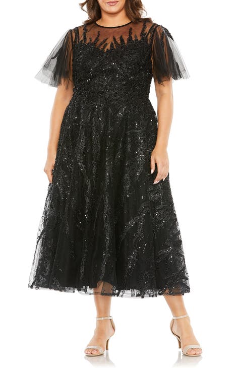 DolphinBanana Curve Women Plus Size Sequins Tulle Off the Shoulder