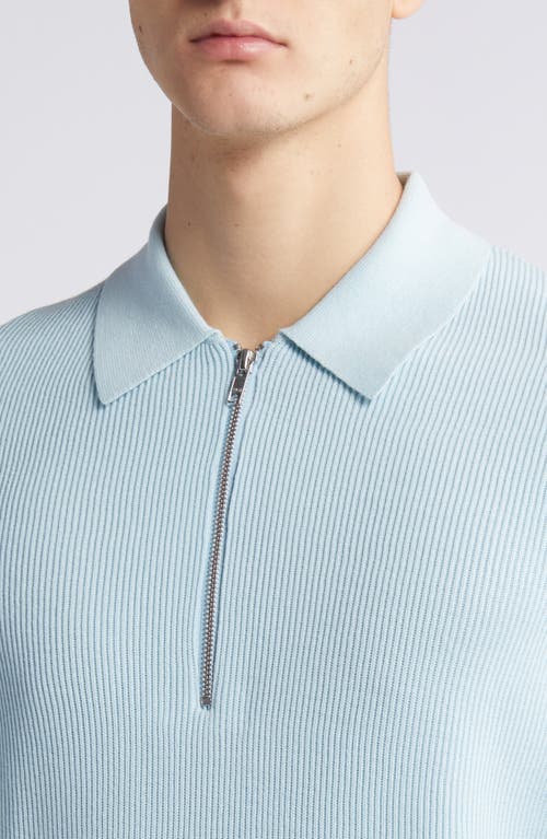 Nn07 Hansie Zip Ribbed Organic Cotton Sweater Polo In Winter Sky
