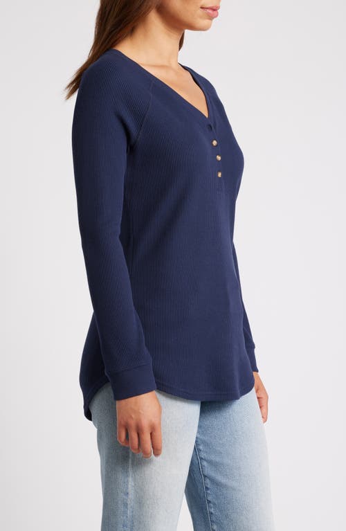 Shop Caslonr Caslon(r) Waffle Knit Cotton Blend Henley Top In Navy Blazer