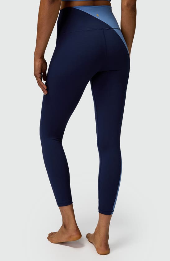 Shop Spiritual Gangster Zoe Colorblock Jersey Leggings In Midnight Navy/ Pacific Blue