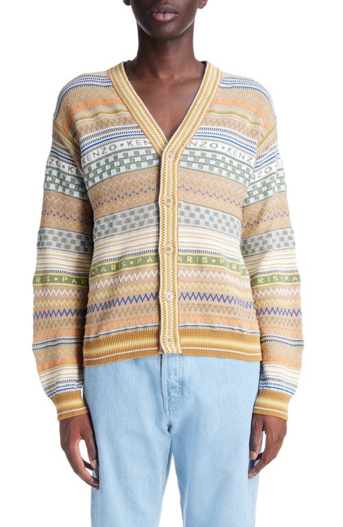 KENZO Fair Isle Cotton V-Neck Cardigan Camel at Nordstrom,