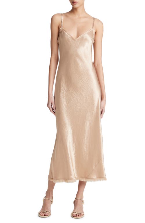 Vince Frayed Trim Satin Slipdress Pale Nut at Nordstrom,