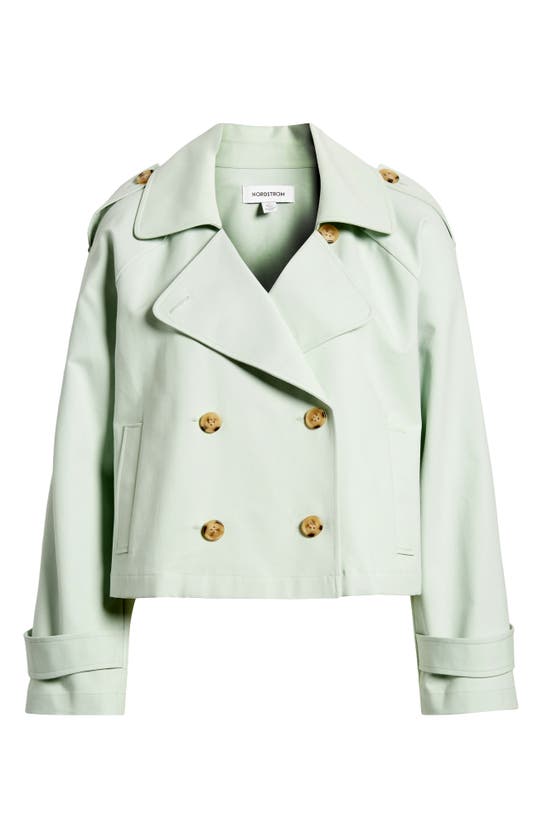 Shop Nordstrom Crop Stretch Cotton Trench Coat In Green Fondant