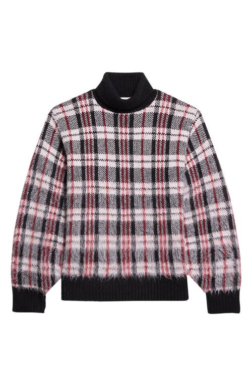 Shop Helmut Lang Plaid Brushed Oversize Turtleneck Sweater In Medium Black Check